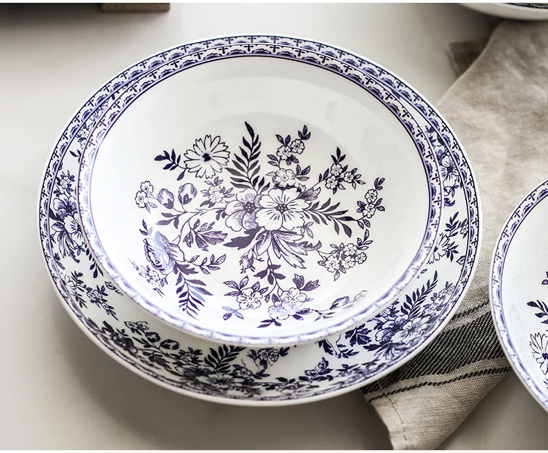 Blue flower pattern bone china salad bowl  Dessert bowl  Bowls for kitchen Ice cream bowl