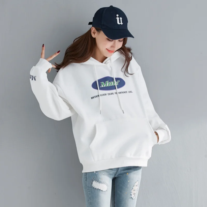 

The New Printing Hoodies Korean Style Women Clothing Oversized Instagram Fashion O-neck Cotton Autumn Casual Streetwear 2019