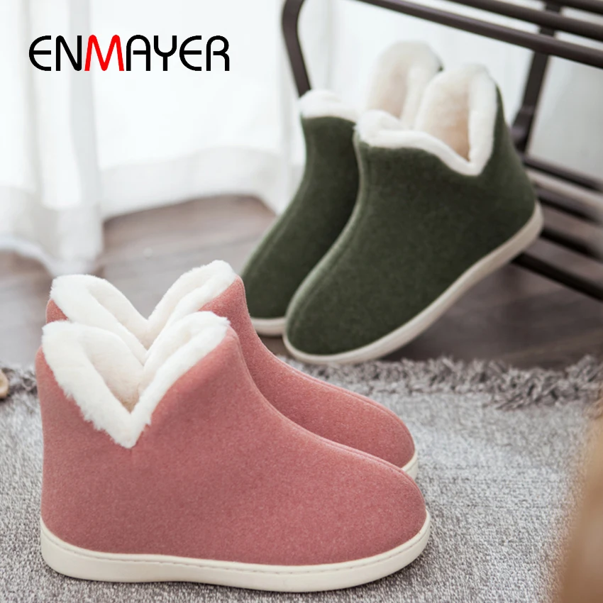 ENMAYER Cheap Home Snow Boots Worn Outdoors Flock Slip-On Flat with Women Winter Oversized Code Plush 6 colors | Обувь