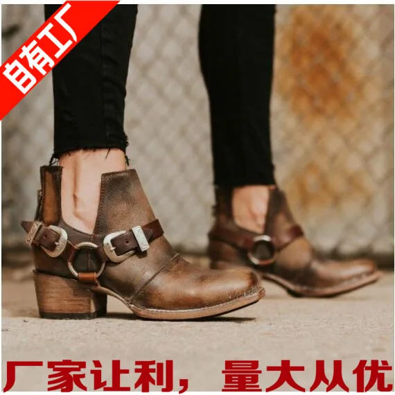

2018 Autumn New Products Europe And America feng fang with Semi-high Heeled Shoes Women's 40-43single Shoes