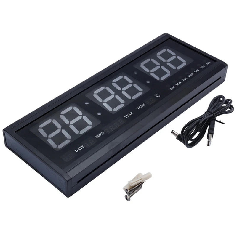  48Cm Digital Wall Clock Big LED Time Calendar Temperature Desk Table Clocks LED Wall Watch EU Plug - 4000148929921