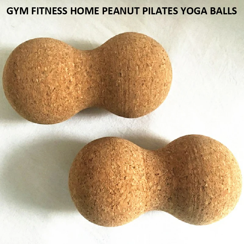 2.9 * 6.1In Nature Cork Peanut Ball Home Fitness Gym Dance Pilates Yoga Brick Column Massage Double Balls Mini Yoga Ball Equipment