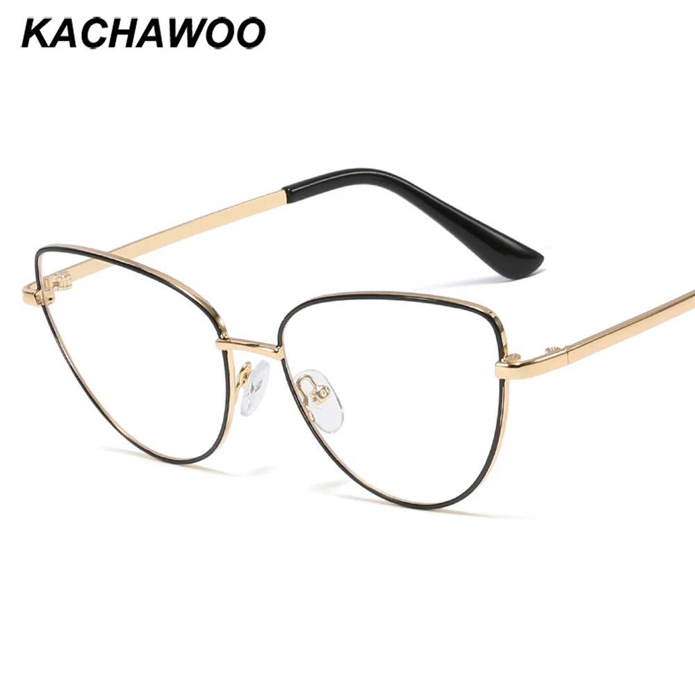 Kachawoo, женские очки по рецепту, кошачий глаз, ретро, Черное золото, металлические очки, оптические Женские аксессуары,, прозрачные линзы