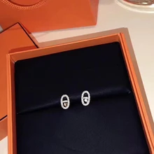 Брендовые ювелирные изделия из чистого 925 пробы серебра для женщин, маленькие серьги с замком, серьги в виде подковы, милые серьги-гвоздики с замком, вечерние ювелирные изделия