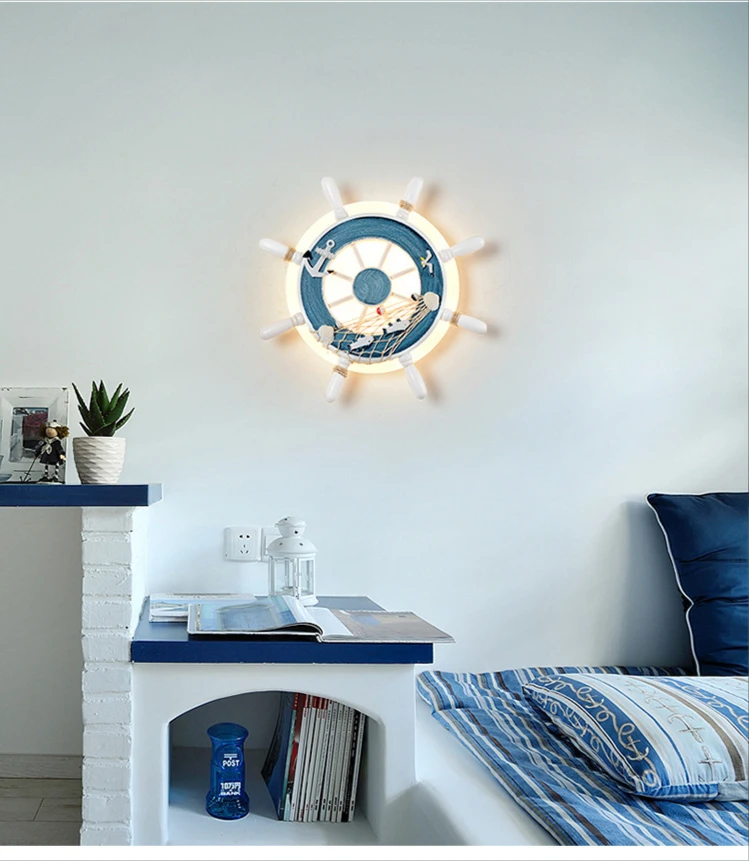 Lâmpada de Cabeceira Decoração do Quarto das Crianças Mediterrâneo Quarto Sala Estar Fundo Lâmpada Parede Led Criativo Timoneiro Simples 15 decoração do quarto das crianças