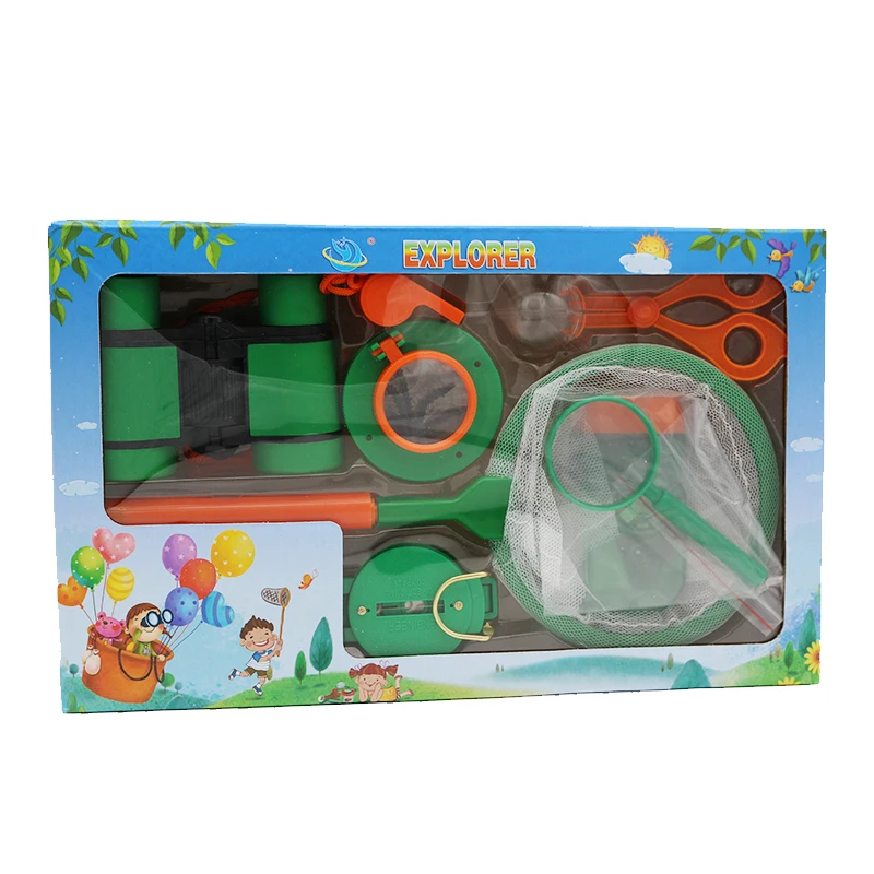 Kids Outdoor Adventure Explorer Equipment Set Binoculars Magnifier Butterfly Net Flashlight Educational Insects Tools Toys Kit