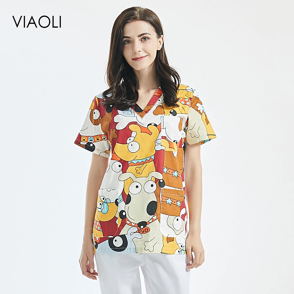 Wholesale Nutritionist Scrubs Sets Women Cartoon Printing Spa Uniform
