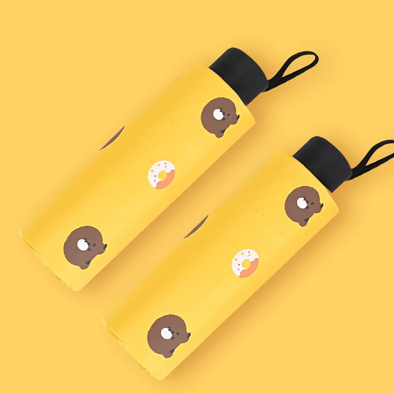 

Hot Selling kou dai san Extra Light Mini Five-fold Umbrella Sun-resistant Bear Parasol Brown Bear Vinyl Parasol Can Be Made on B