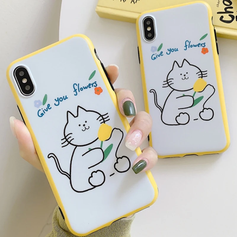 Милый белый чехол для телефона с изображением кота из мультфильма iPhone 6 6s 7 8 Plus X Xs