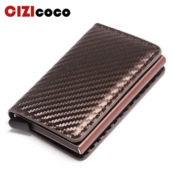 

2020 Men Aluminum Leather Credit Card Holder RFID Metal Wallet Automatic pop up Anti-theft Purse Business ID Cardholder