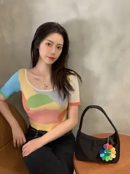 

2020 autumn casual women fashion short sleeve knitted T-shirt tops female high quality tee alice 8.12
