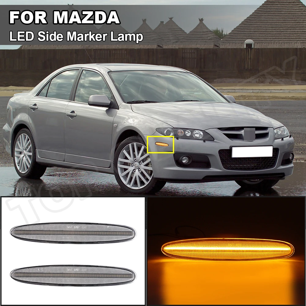 

2X LED Side Marker Turn Signal Light Clear Lens No Error For Mazda 6 2003-2008 OE#:GK2A515E0A GK2A515F0A MA2551113 MA2550113