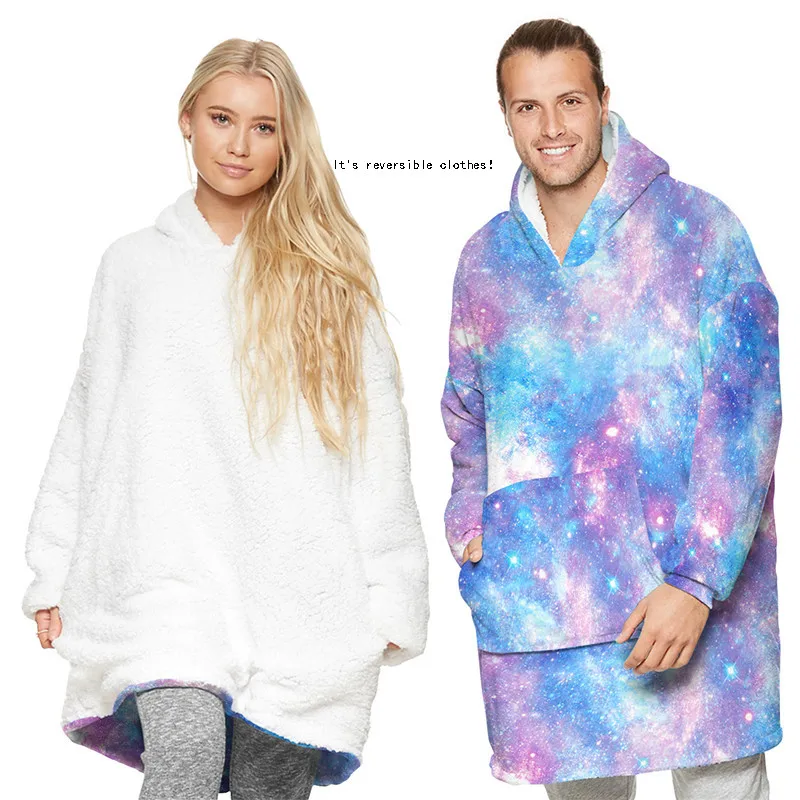 

Pullover Starry Sky Printing Lovers Mink Cashmere Blanket Thickening Winter Warm Home Furnishing Both Sides Wearing Hoodies