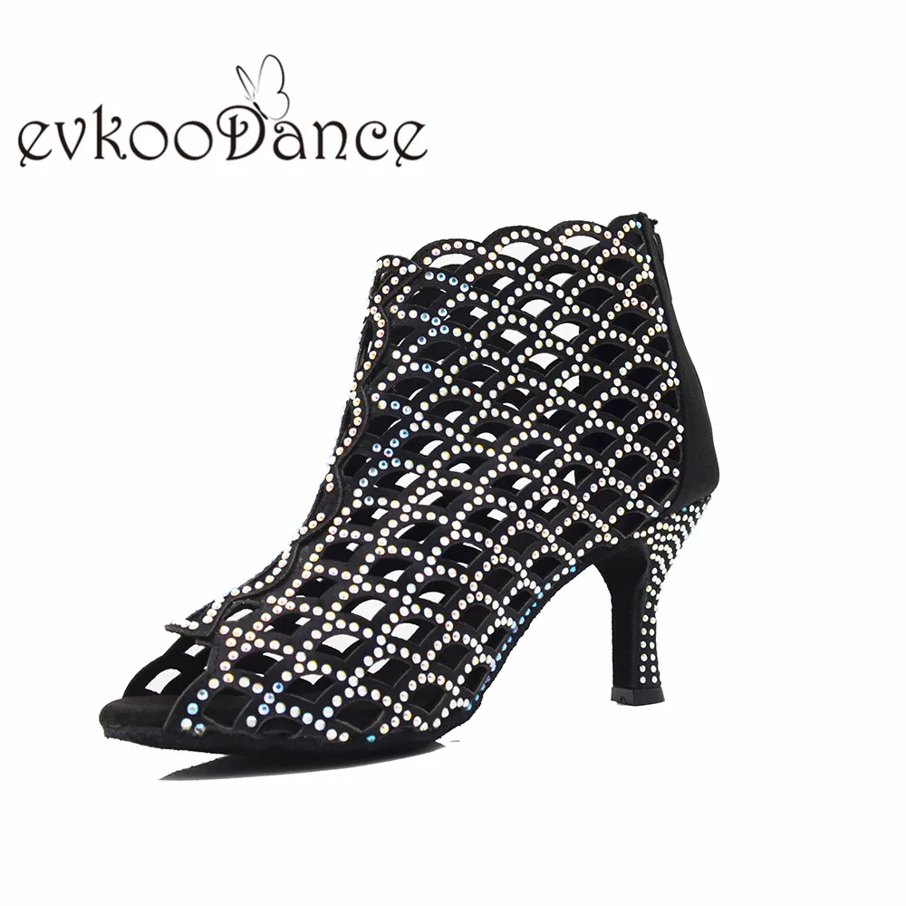 7cm heel Размеры US4-12; Zapatos De Baile; высота каблука 7 см; обувь для танцев; обувь для латинских танцев; сальсы; для женщин; Цвет Черный; стразы; профессиональная обувь; NL348 - Цвет: 7cm heel