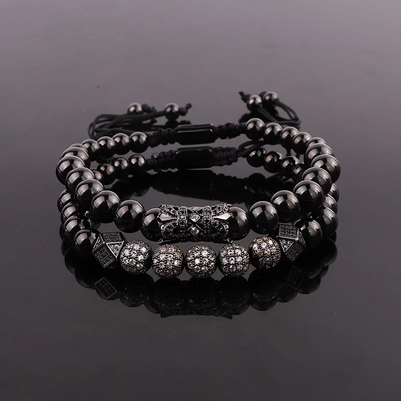 High Quality Luxury jewelry Bracelet Stainless Steel Beads CZ Ball Charm Adjustable Bracelet Set Men - Image 6