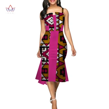 

Summer African dresses for women Dashiki Spaghetti Strap African Clothing bazin riche Wax Print garment for lady WY3117