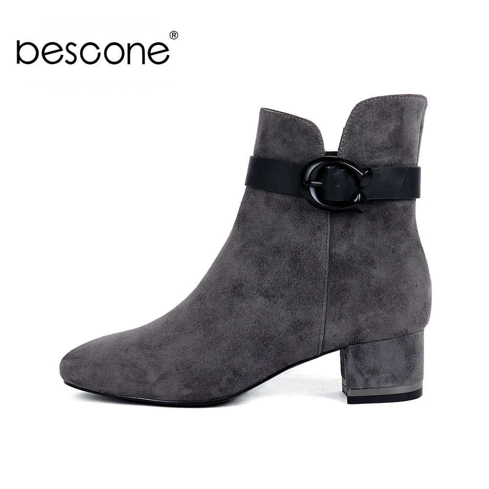 

BESCONE Fashion Women Boots Winter Handmade Round Toe 4.5 cm Med Heel Shoes Casual Solid Zipper Square Heel Ladies Boots BC179