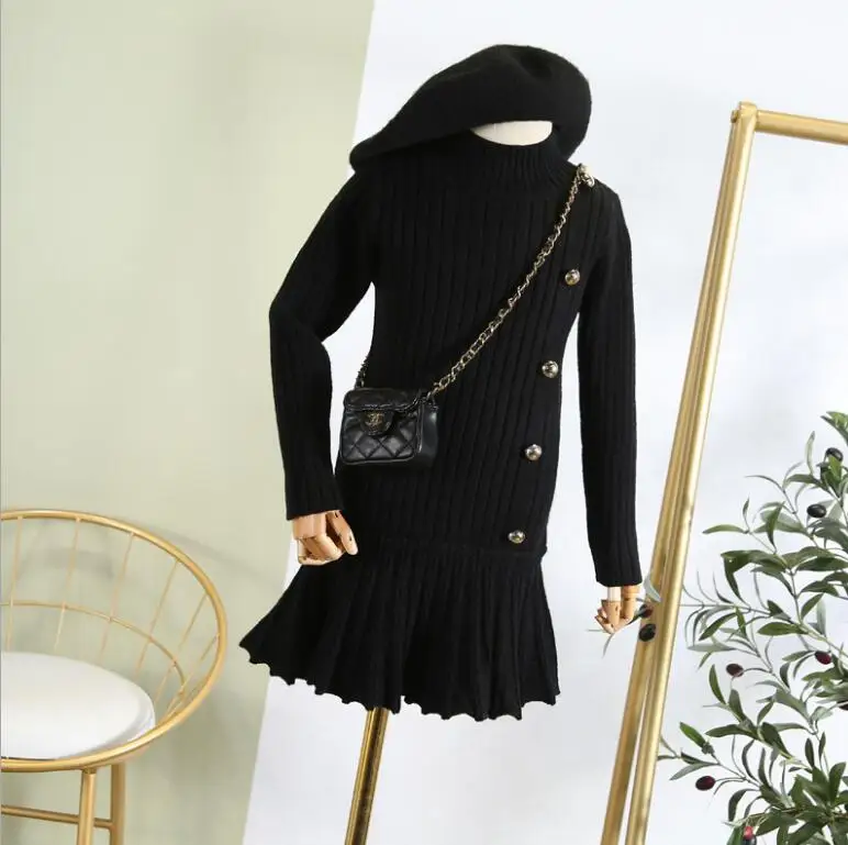 New Children Baby Buttons Sweate Dress, Princess Elegant Pullovers 6 pieces/lot, Wholesale
