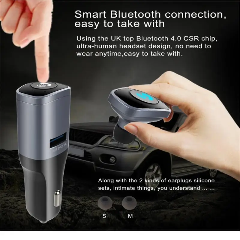 2 in 1 Stereo Car MP3 Player with Wireless Bluetooth Earphone Music Player Hans-free Call USB Car Charger