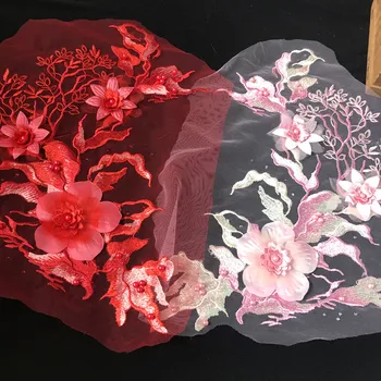 

Pink, red 2D embroidered tulle mesh lace patches 5 pieces=1 lot, mix colors available fast shipping 2020 New