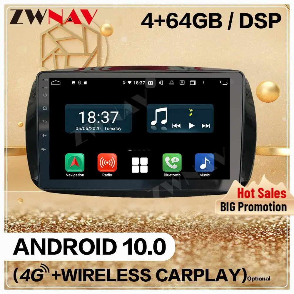 Автомобильный мультимедийный плеер 128 ГБ 2 din с экраном для Benz smart 2016 Android 10 0 радио