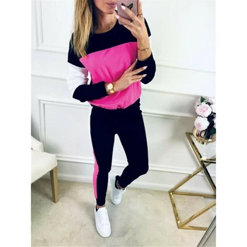 

Women's Long Sleeve Loose Blouse Patchwork Pullover Sweatshirt Hoodie Casual Shirt Long Drawstring Sweatpants Tracksuit set