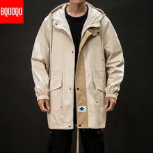 BQODQO черный Хлопковый тренч длинное пальто для мужчин стимпанк Мужская ветровка осень повседневное пальто корейский стиль военная куртка для мужчин