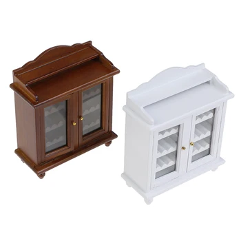 

1pcs Kids Miniature Wine Cabinet 1/12 Wooden Wine Cabinet Model Kitchen Furniture Toy Miniature Dollhouse Decor Accessory