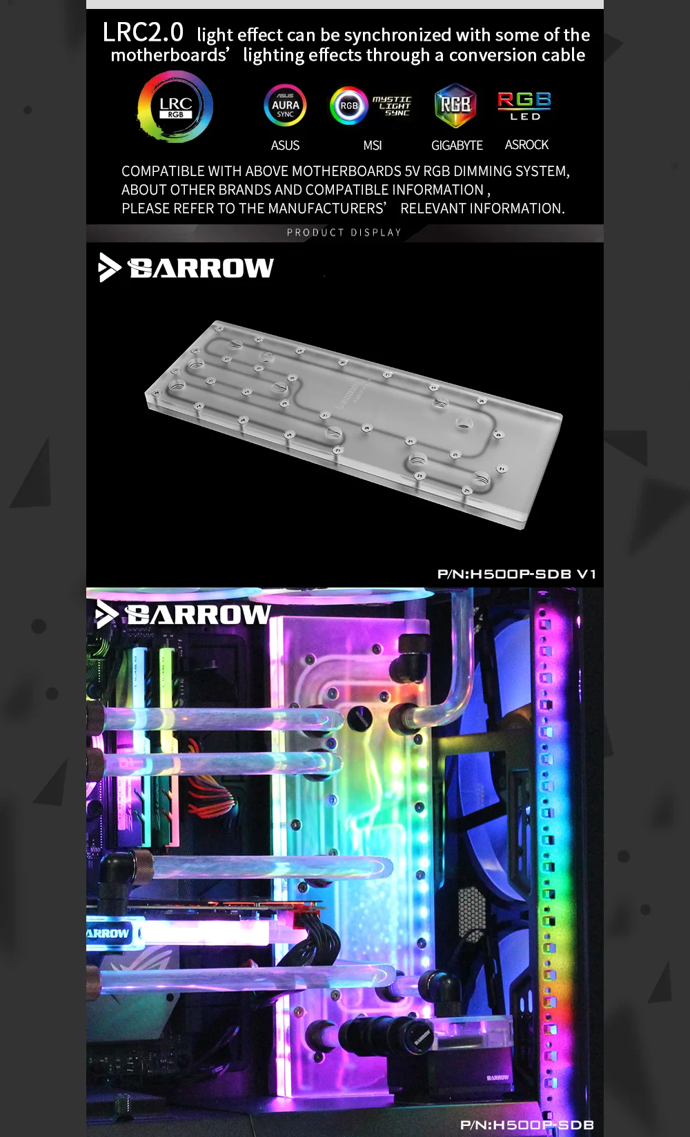 Barrow H500P-SDB V1, Waterway Boards For CoolerMaster H500P Case, For Intel CPU Water Block & Single GPU Building  