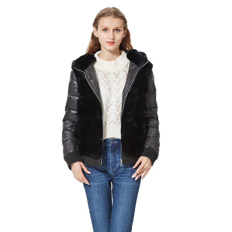 Real Rex Rabbit Fur Coat With Hood Down Coat