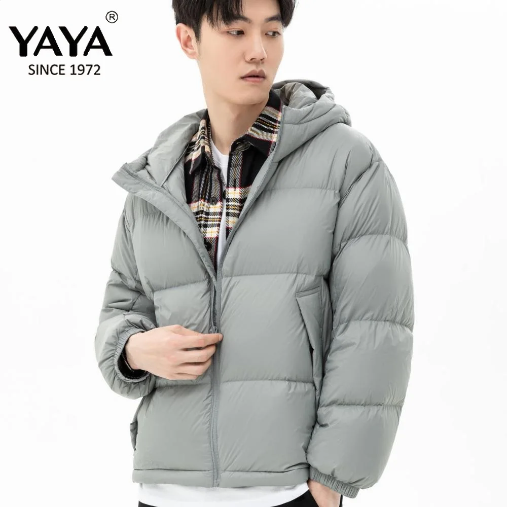 YAYA 2021 Winter Men's  90% White Duck Down Jacket Hooded Couples Style Thick Puffy Coat Windbreak Business Casual Warm Outwear