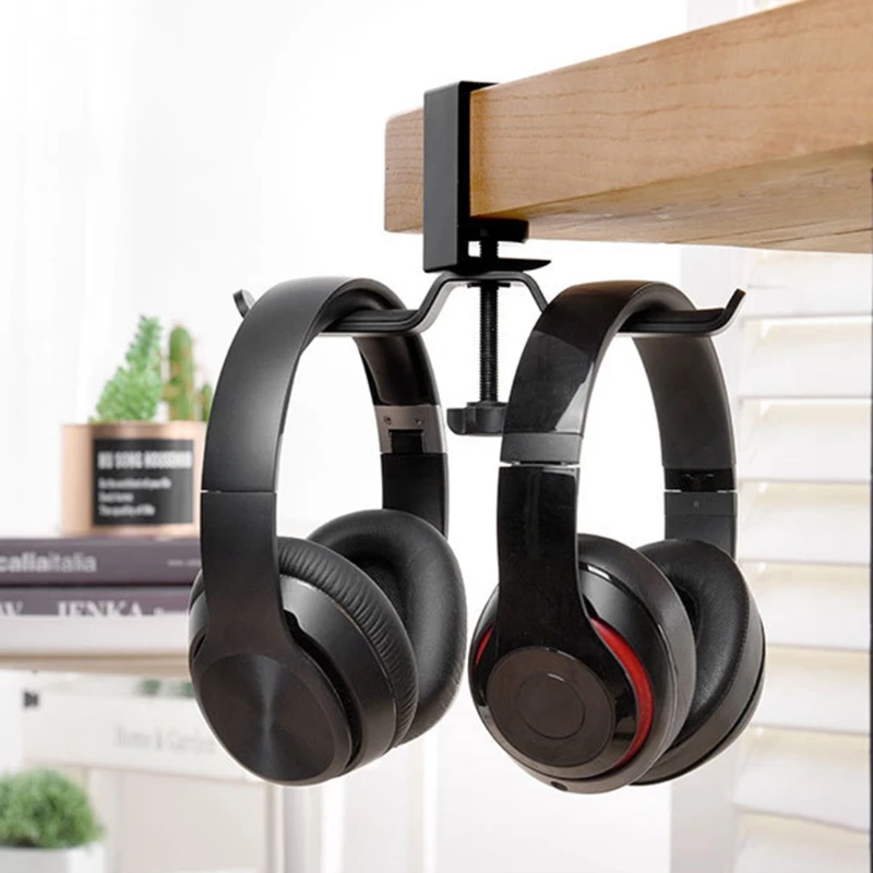 Aluminium Alloy Headphone Holder Headset Bracket Hanger Metal Wall Clamp Hook Rotatable Double Earphone Stand Desktop