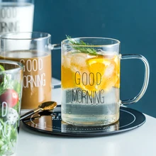 Прозрачная стеклянная чашка с буквенным Фламинго Рождественская елка узор кофейное молоко сок чашка с ручкой кухонное офисное питьевое стекло es