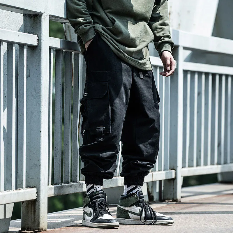 Streetwear Black Cargo Pants Mens Plus 