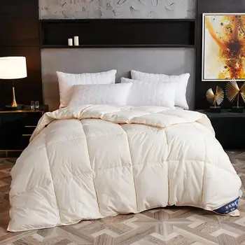 

1PCS White Goose Down Quilt solid color sanding comforter thick en winter bedding warm quality quilt autumn blanket with filling