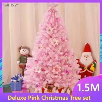

Ready stock Luxury pink 1.5m Christmas tree set with 54 exquisite ornaments illuminated by colorful lights Christmas decorations