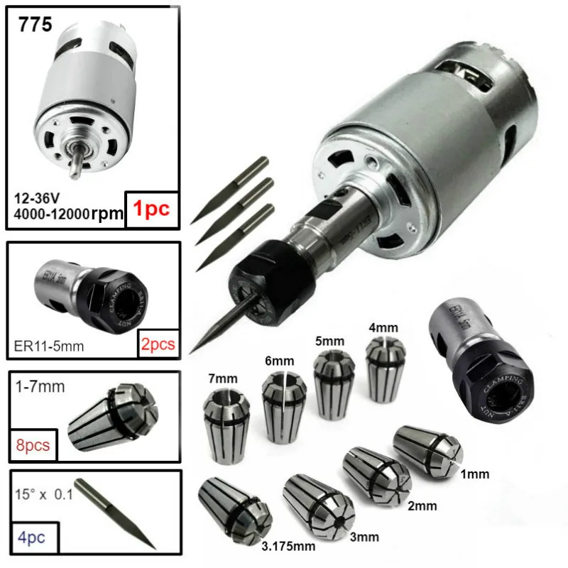 Air Cooled Spindle Motor 775 DC Motor 12-36V Ball Bearing For CNC Router Machine 1610/2417 3018