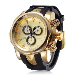 2016 Золотой Роскошные часы резиновый для спортивных часов модные повседневное кварцевые для мужчин наручные часы saat Relogio Masculino