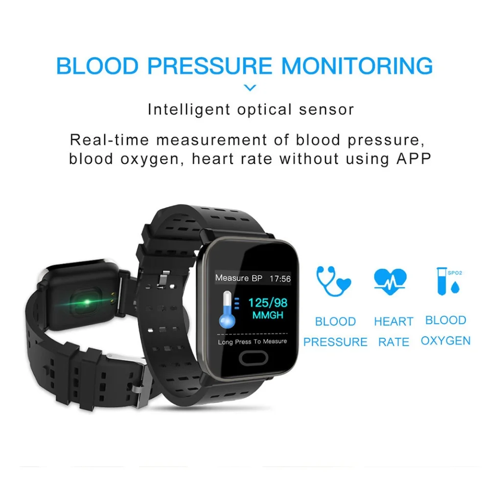 2020 New A6 Plus Waterproof Wrist Watch Heart Rate Blood Pressure Monitoring Fitness Smart Bracelet For Android IOS Support APP