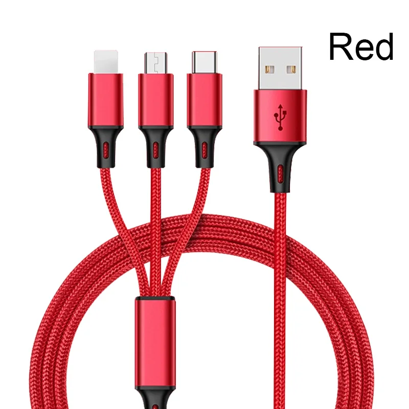 3 в 1 USB кабель type C type-c iOS Micro USB кабели Android 5V2A Быстрая зарядка провод зарядного устройства нейлоновый шнур для мобильного телефона - Цвет: Красный