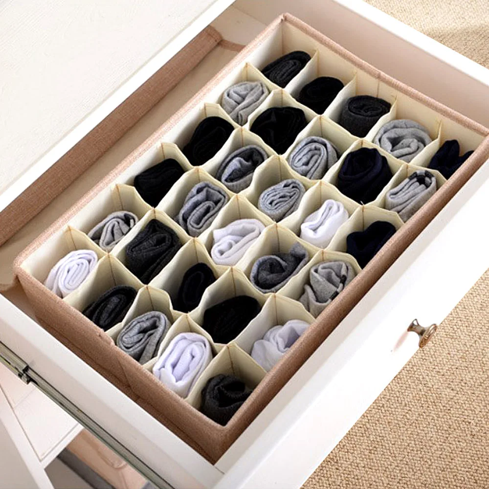 

1 PC 30 Grid Storage Box Underwear Socks Storage Drawer Closet Moistureproof Washable Solid Color Save Space Home Organizer