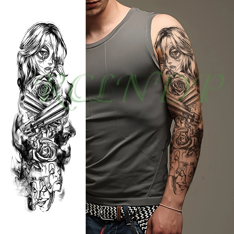 Waterproof Temporary Tattoo Sticker carp fish flower full arm fake tatto flash tatoo sleeve large size for girl men women lady - Цвет: Темный хаки