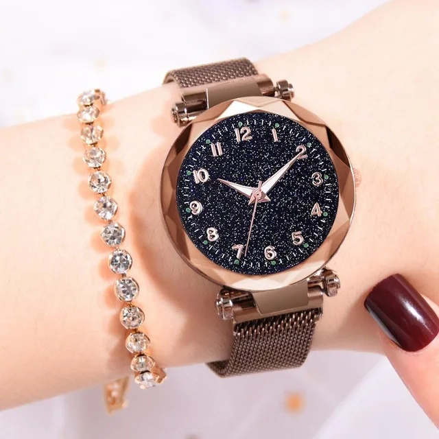 Новые светящиеся звездное небо женские часы модные элегантные магнитные пряжки розовые, золотые, женские часы роскошные женские часы Reloj Mujer - Цвет: Коричневый