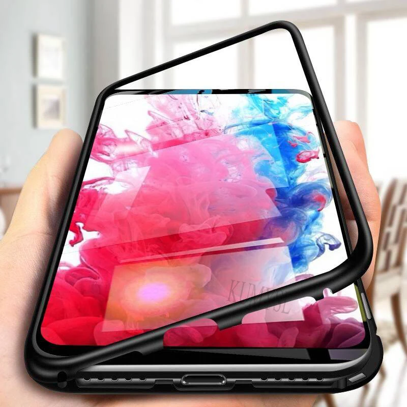 

Magnetic Metal Flip Case For Huawei P30 Pro P20 Lite Tempered Glass Back Magnet Cover For Huawei Mate 20 10 Pro Lite 20X Coque