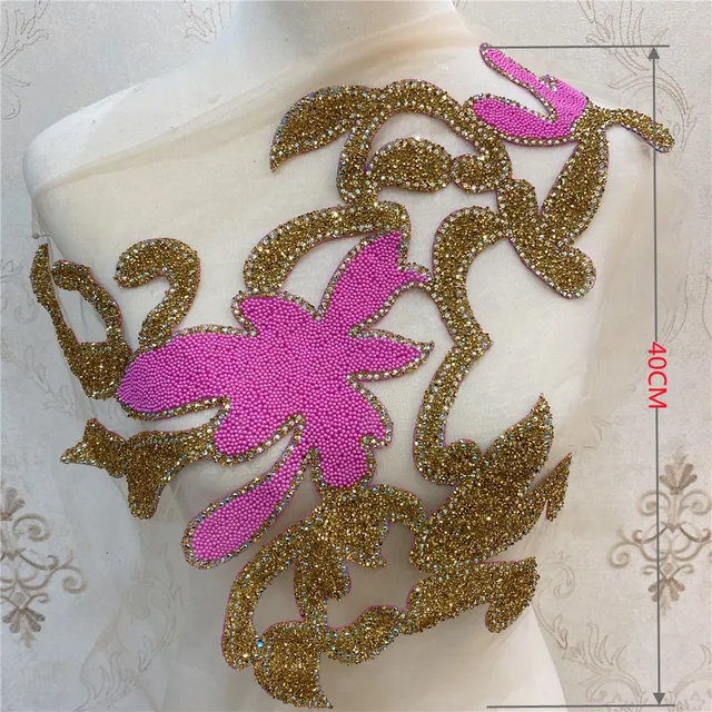 Newl design pineapple shape Gold rhinestone Motif Hot Fix Rhinestones Embellishment Iron on DIY  Patches Sewing Supplies craft hot pink gold
