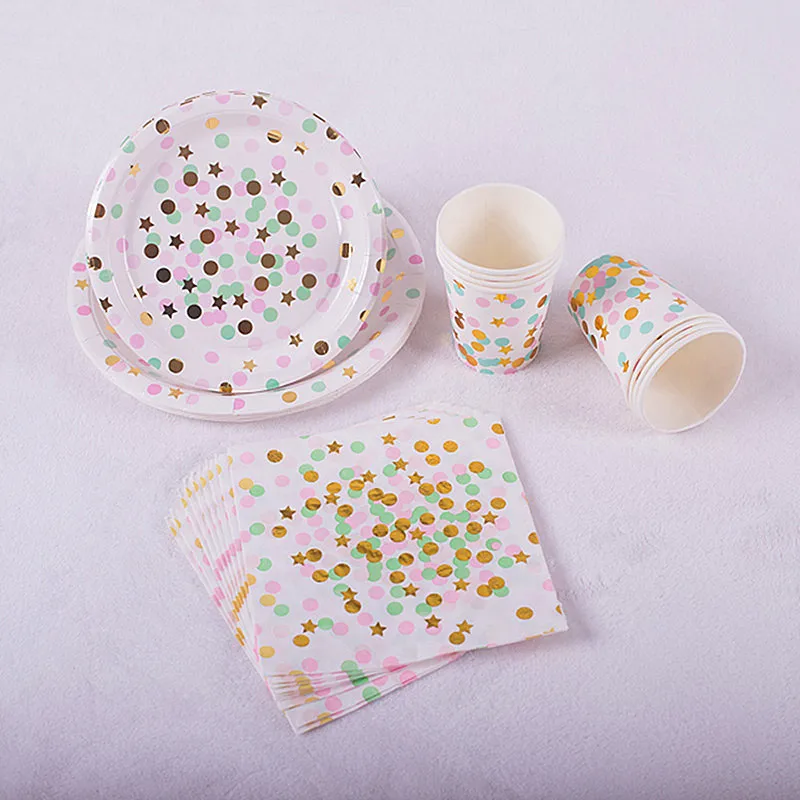 

Birthday Party Supplies Set Gold Dot Decoration Tableware Paper Napkin Plate Cup Birthday Party Home Decorations for Kids