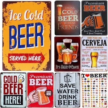 

Beer sign vintage metal tin plate retro iron painting wall decoration for bar pub