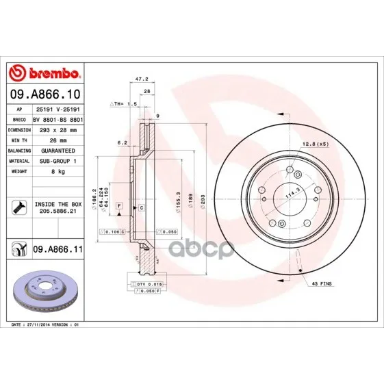 Диск Тормозной Передн Honda: Cr-V Iii 06- Brembo арт. 09.A866.10
