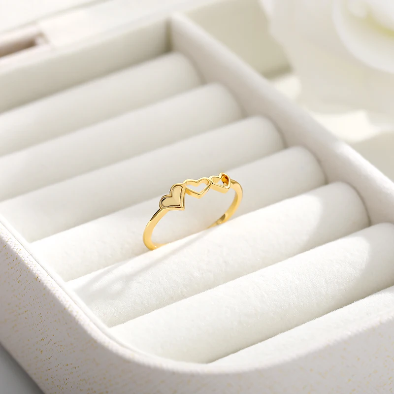 

Romantic Hollow Out Three Heart Rings For Women Men Opening Toe Ring Anillos Mujer Gold Ring Couple Gift Jewelry Accessories BFF