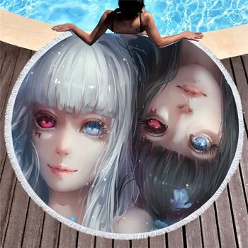 

Anime Beach Round Towel Quick Dry Beach Towel Tokyo Ghoul Cartoon Yoga Mats Bedroom Playing Mats Throw Mat with Tassels Custom